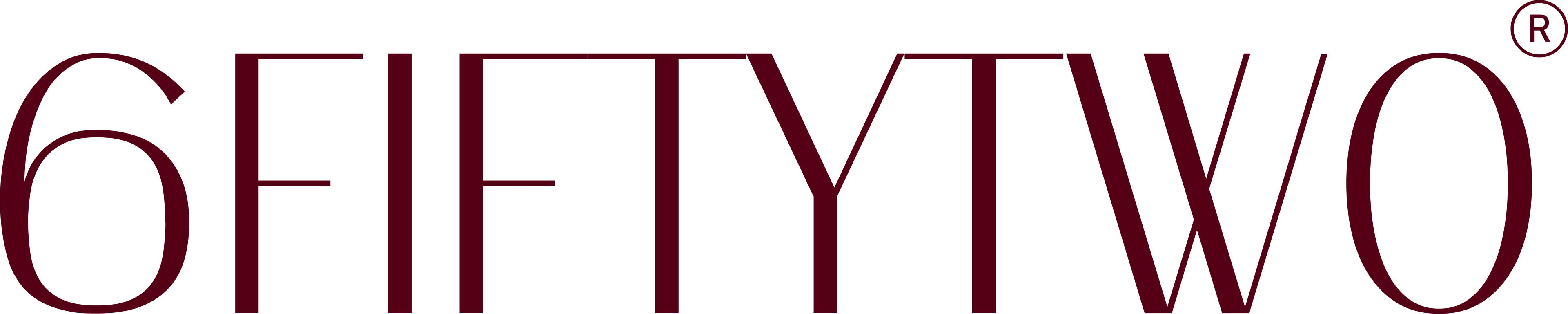 Logo of 6FIFTYTWO in maroon text on a white background