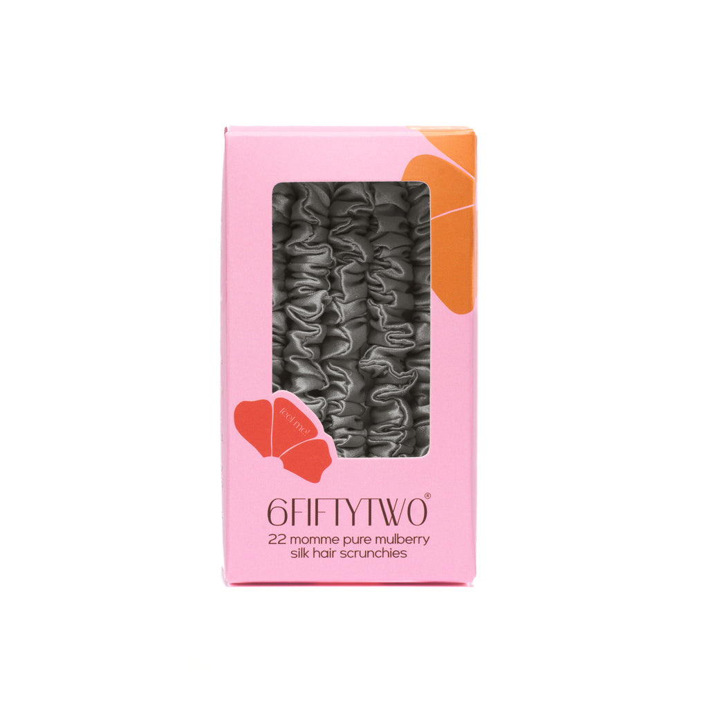 6FiftyTwo | Graphite Slim Silk Scrunchies